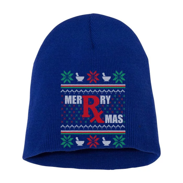 Ugly Christmas Sweater Pharmacy Tech Merry Xmas Pharmacist Gift Short Acrylic Beanie