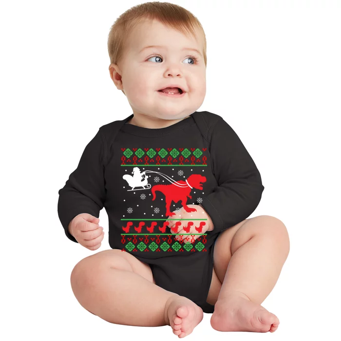 Ugly Christmas Sweater Dinosaur Baby Long Sleeve Bodysuit