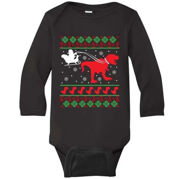 Ugly Christmas Sweater Dinosaur Baby Long Sleeve Bodysuit