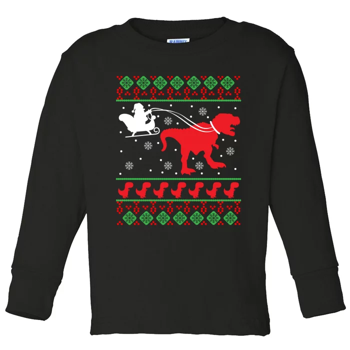 Ugly Christmas Sweater Dinosaur Toddler Long Sleeve Shirt