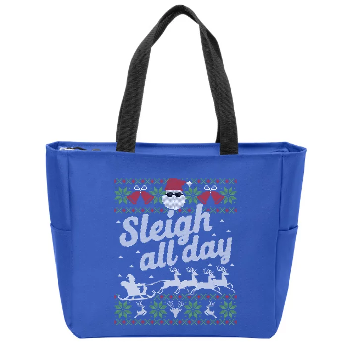 Ugly Christmas Sweater Santa Sleigh All Day Cool Gift Zip Tote Bag