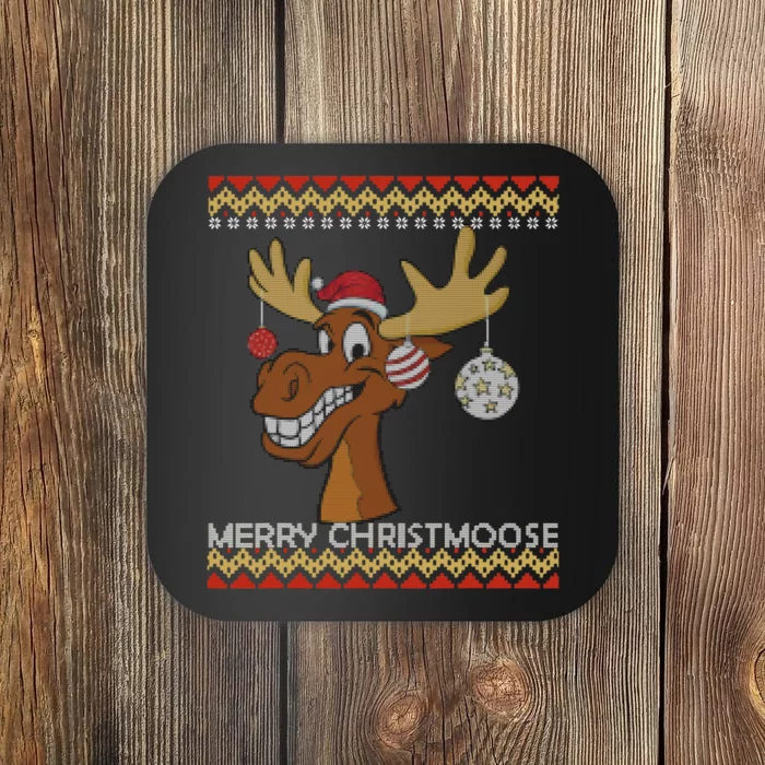 Ugly Christmas Sweater I Merry Christmoose Funny Moose Xmas Coaster