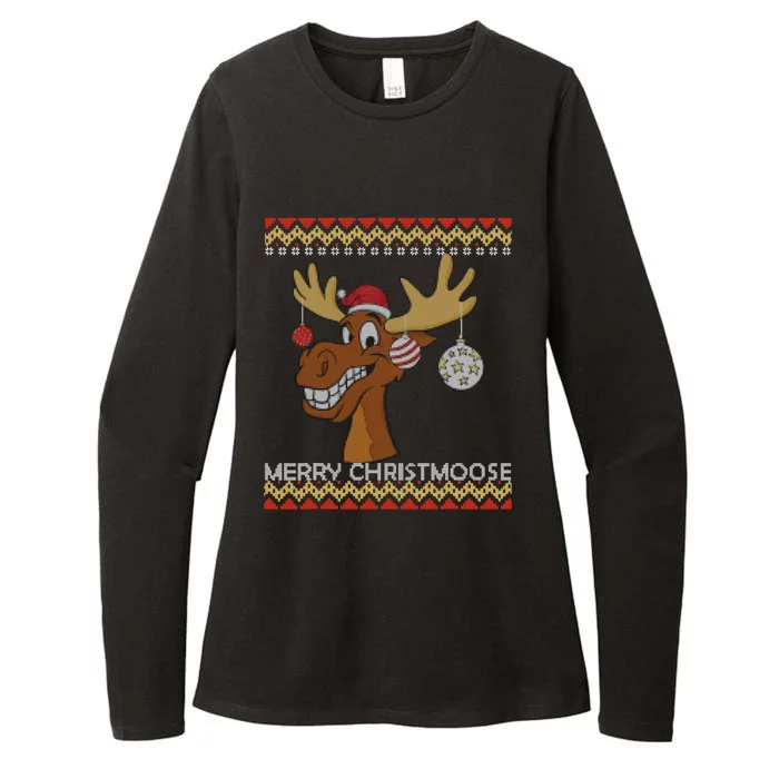 Ugly Christmas Sweater I Merry Christmoose Funny Moose Xmas Womens CVC Long Sleeve Shirt