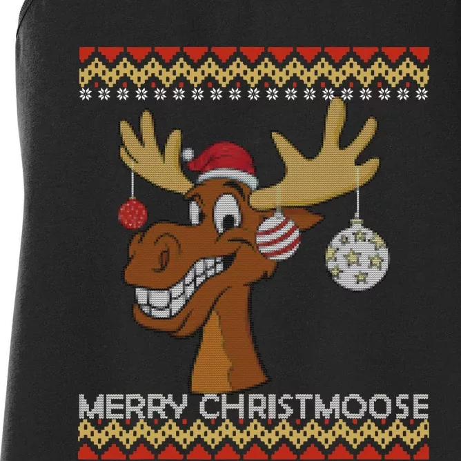 Ugly Christmas Sweater I Merry Christmoose Funny Moose Xmas Women's Racerback Tank