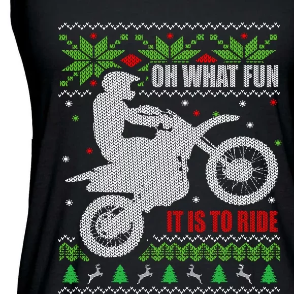 Ugly Christmas Sweater Dirt Bike Motorcycle Motocross Biker Ladies Essential Flowy Tank