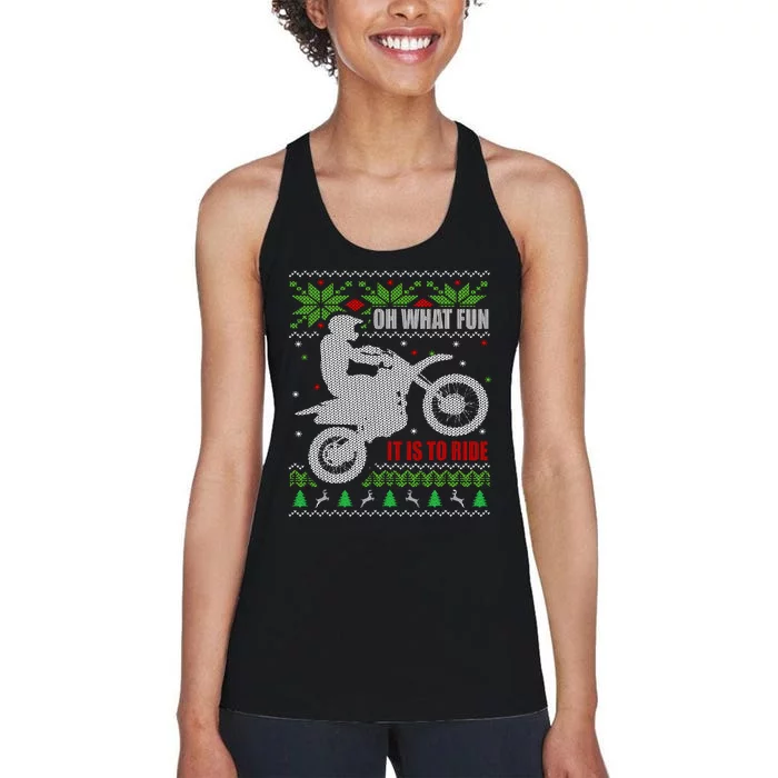 Ugly Christmas Sweater Dirt Bike Motorcycle Motocross Biker Women's Racerback Tank