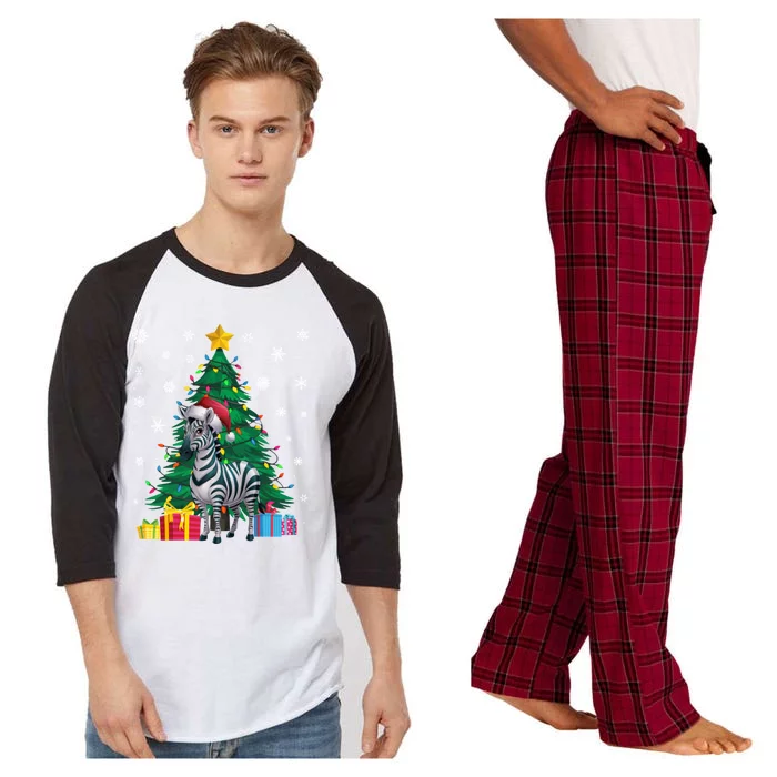 Ugly Christmas Tree Lights Zebra Santa Hat Xmas Gift Raglan Sleeve Pajama Set