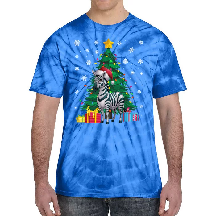 Ugly Christmas Tree Lights Zebra Santa Hat Xmas Gift Tie-Dye T-Shirt