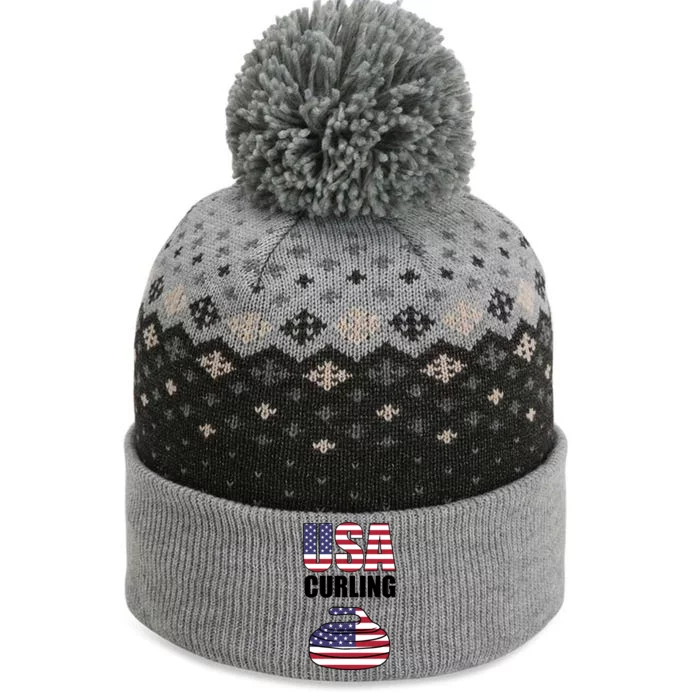 USA Curling Team Flag Sport The Baniff Cuffed Pom Beanie