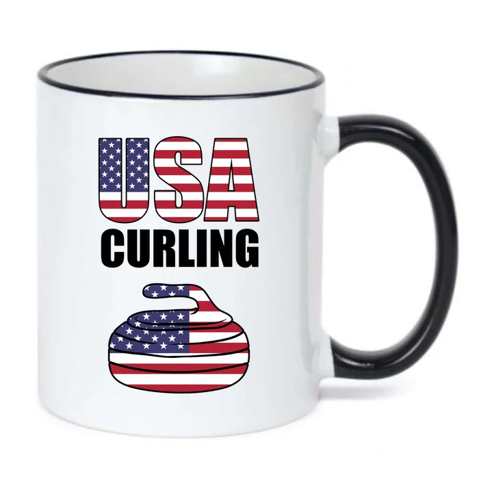 USA Curling Team Flag Sport Black Color Changing Mug