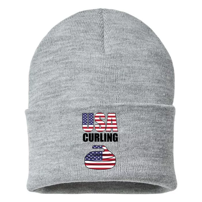 USA Curling Team Flag Sport Sustainable Knit Beanie