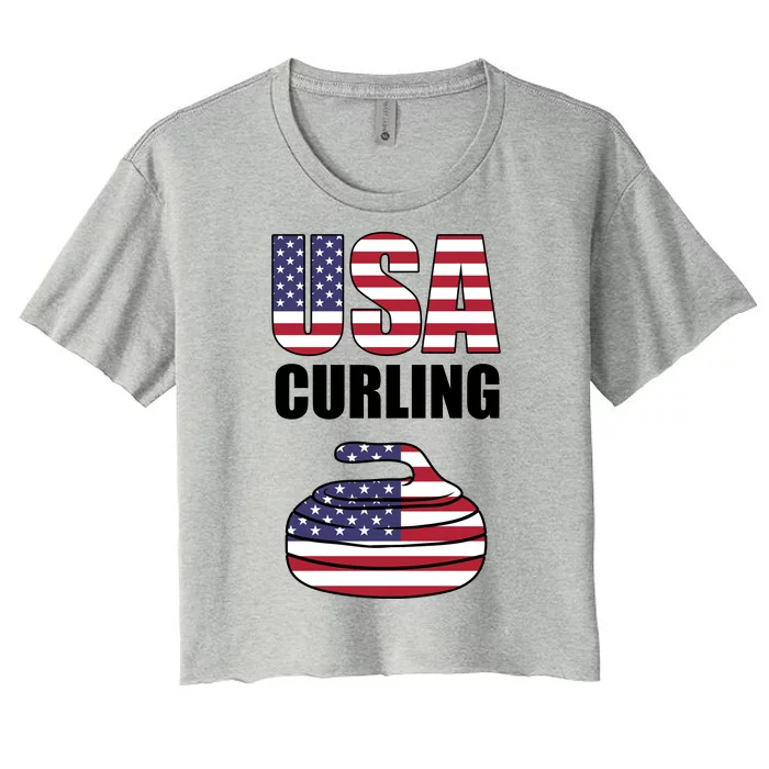 USA Curling Team Flag Sport Women's Crop Top Tee