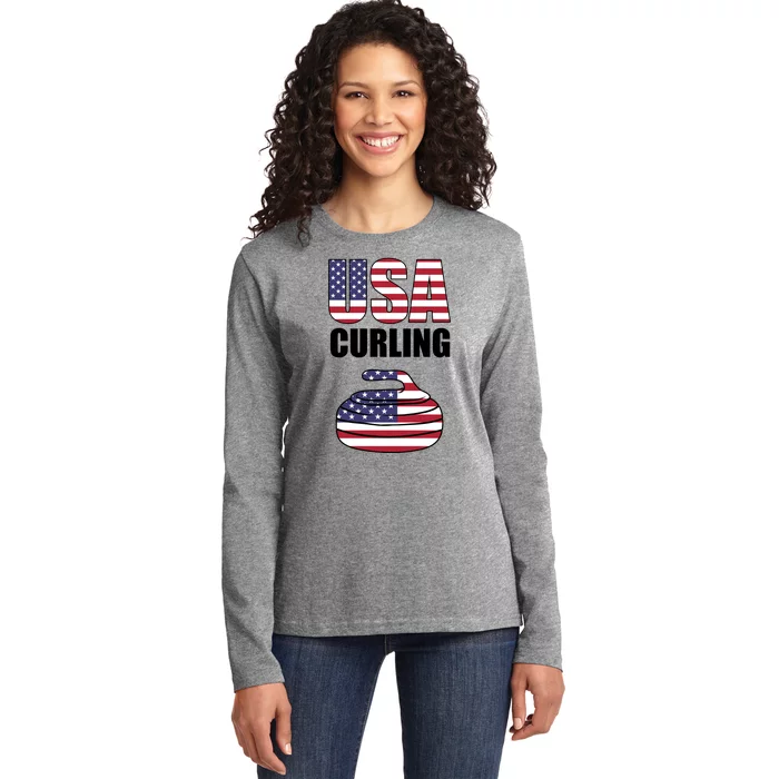 USA Curling Team Flag Sport Ladies Long Sleeve Shirt