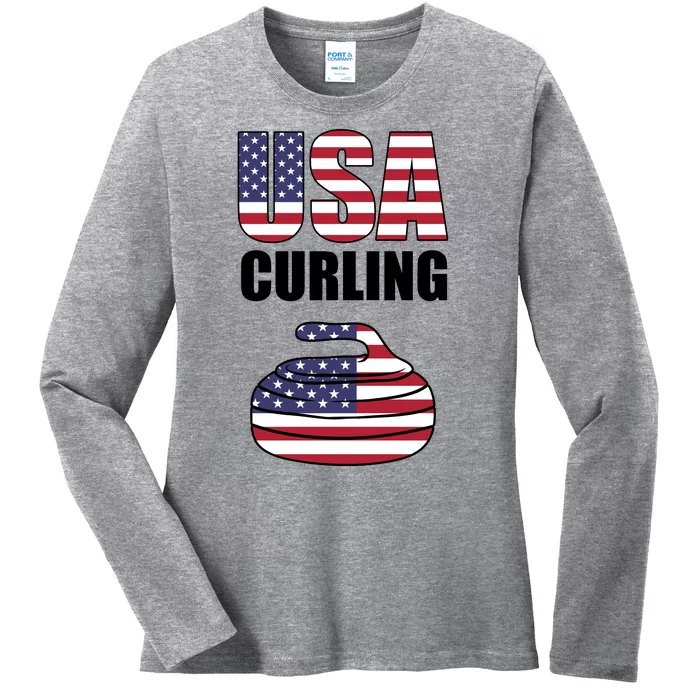 USA Curling Team Flag Sport Ladies Long Sleeve Shirt