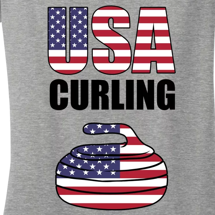 USA Curling Team Flag Sport Women's V-Neck T-Shirt