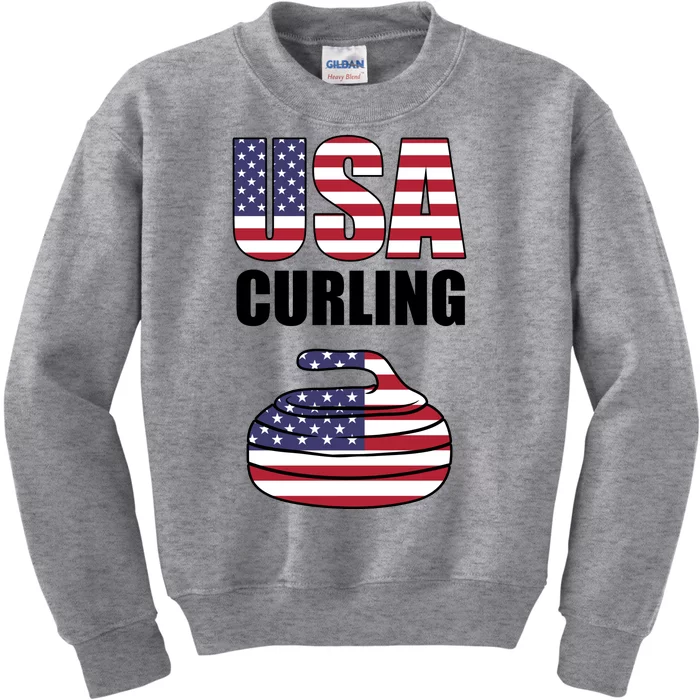 USA Curling Team Flag Sport Kids Sweatshirt