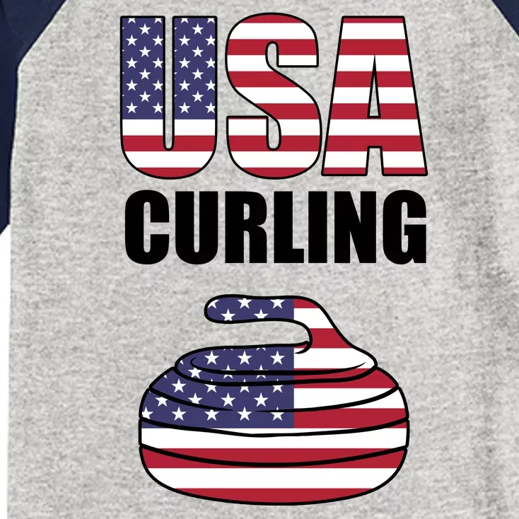 USA Curling Team Flag Sport Kids Colorblock Raglan Jersey