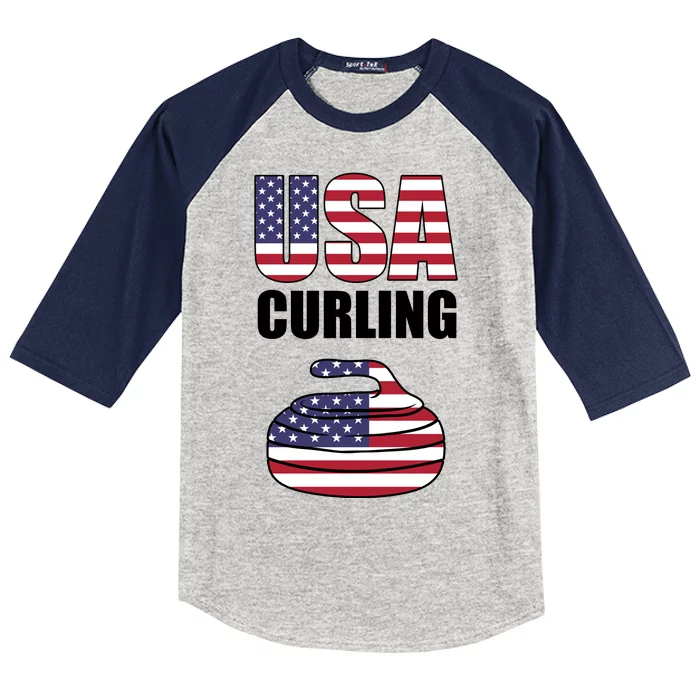 USA Curling Team Flag Sport Kids Colorblock Raglan Jersey