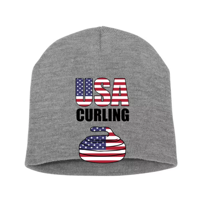 USA Curling Team Flag Sport Short Acrylic Beanie