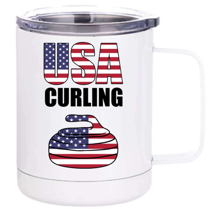 USA Curling Team Flag Sport Front & Back 12oz Stainless Steel Tumbler Cup