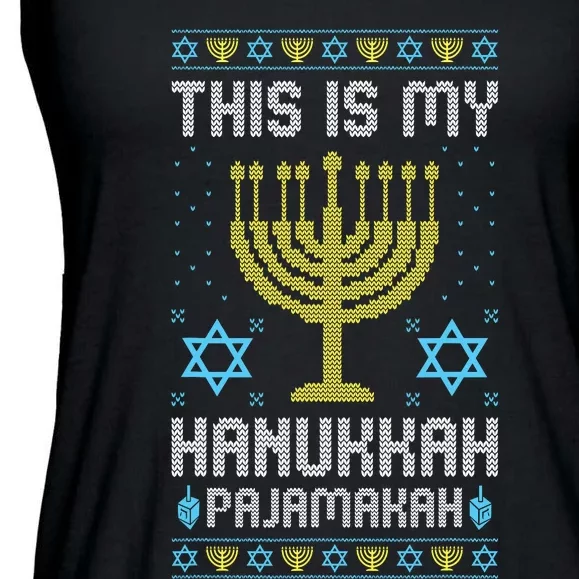 Ugly Chanukah This Is My Chanukkah Pajama Menorah Ladies Essential Flowy Tank