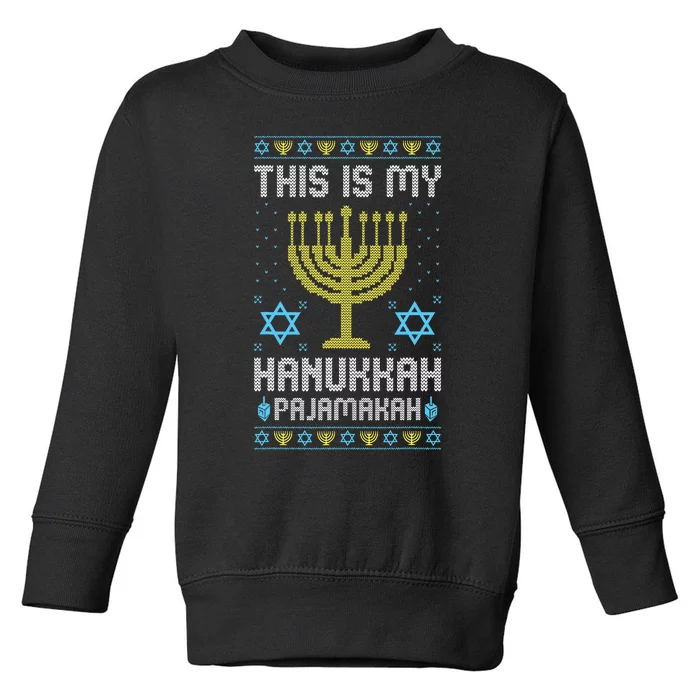 Ugly Chanukah This Is My Chanukkah Pajama Menorah Toddler Sweatshirt