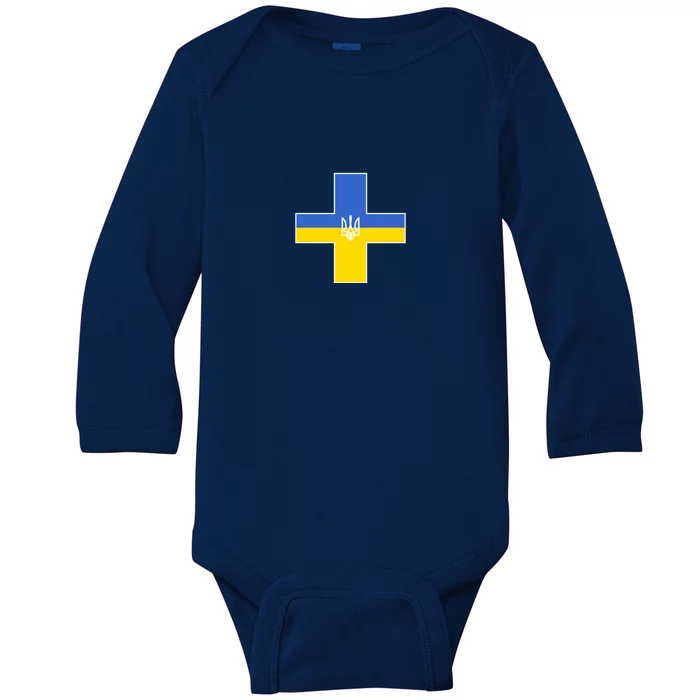 Ukrainian Cross Ukraine Support Stand With Pray Baby Long Sleeve Bodysuit