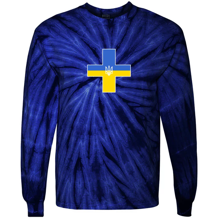 Ukrainian Cross Ukraine Support Stand With Pray Tie-Dye Long Sleeve Shirt