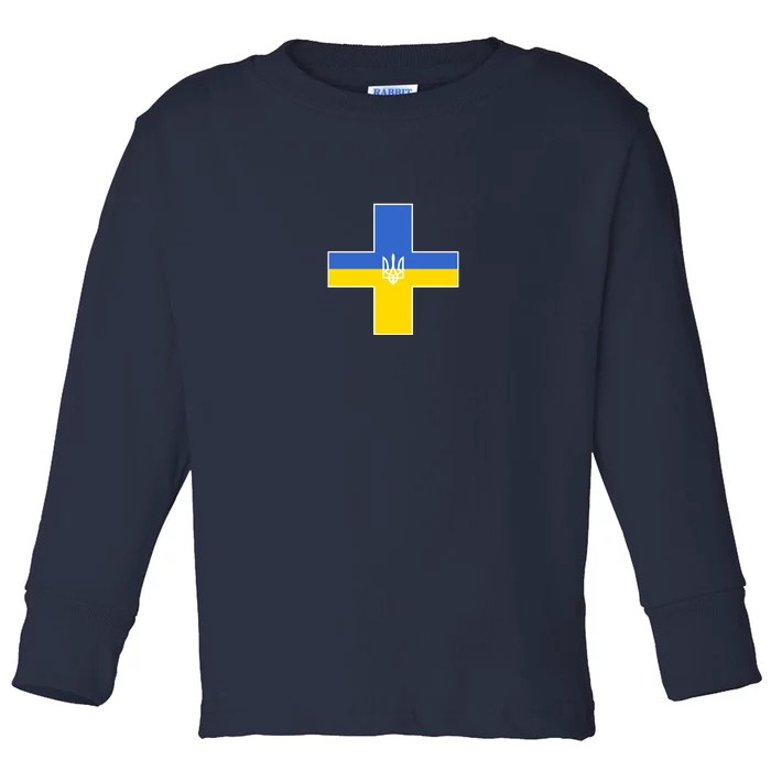 Ukrainian Cross Ukraine Support Stand With Pray Toddler Long Sleeve Shirt