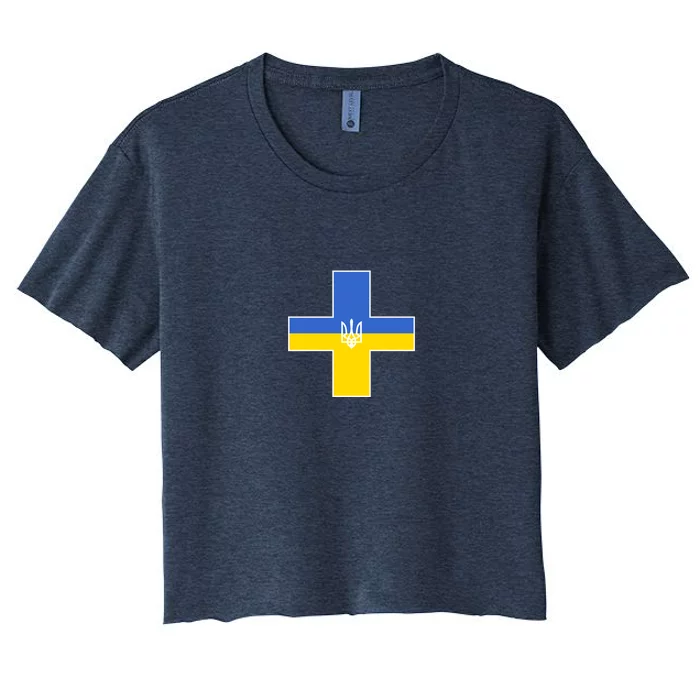 Ukrainian Cross Ukraine Support Stand With Pray Women's Crop Top Tee