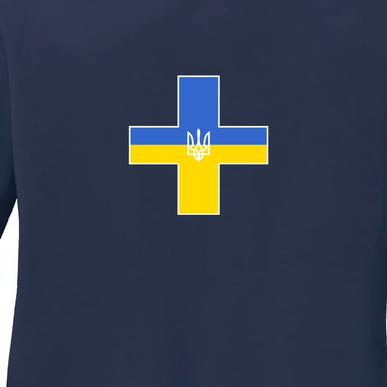 Ukrainian Cross Ukraine Support Stand With Pray Ladies Long Sleeve Shirt