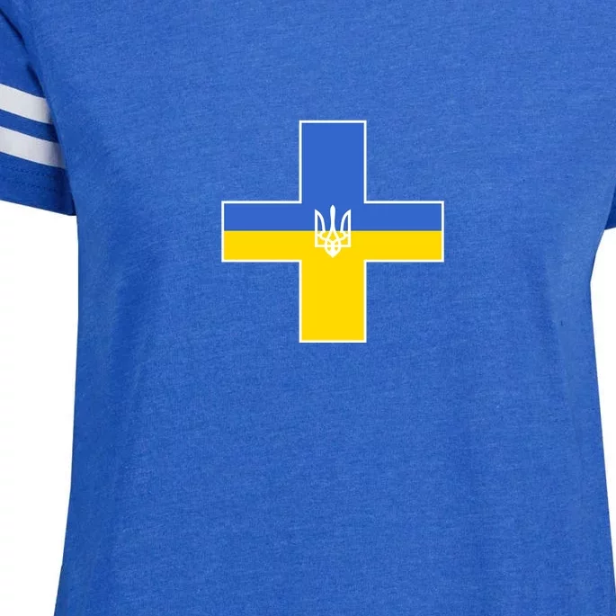 Ukrainian Cross Ukraine Support Stand With Pray Enza Ladies Jersey Football T-Shirt