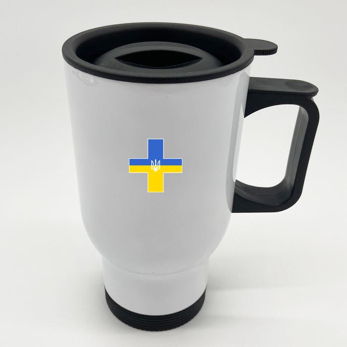 Ukrainian Cross Ukraine Support Stand With Pray Front & Back Stainless Steel Travel Mug