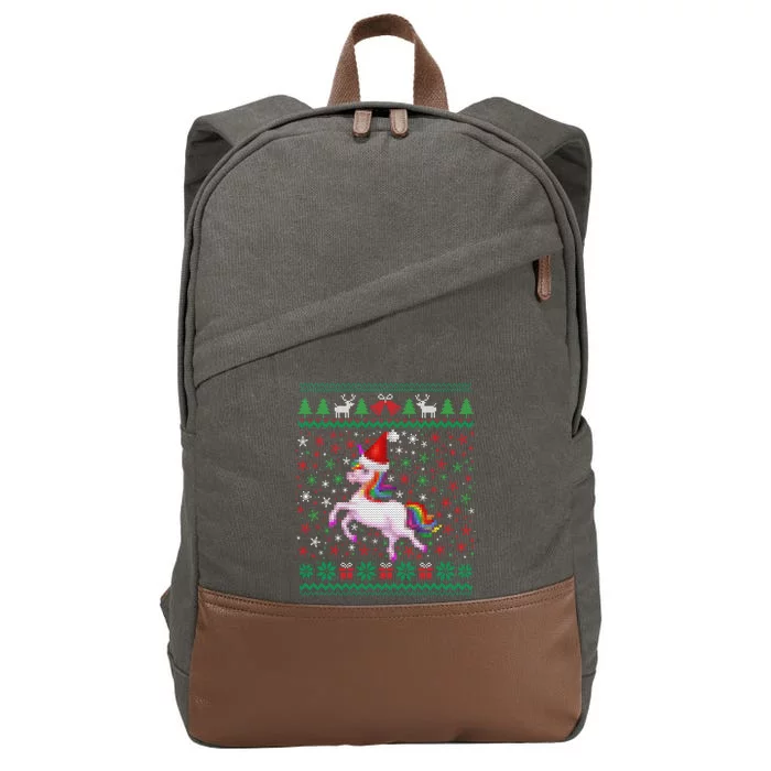 Ugly Christmas Unicorn Sweater Unicorn Xmas Funny Gift Girls Boys Funny Gift Cotton Canvas Backpack