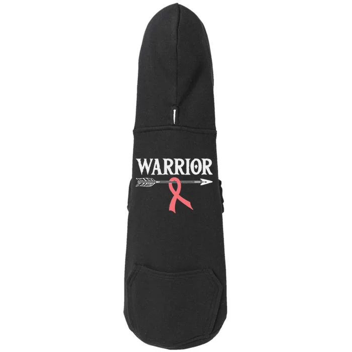 Uterine Cancer Warrior Peach Arrow Ribbon Doggie 3-End Fleece Hoodie