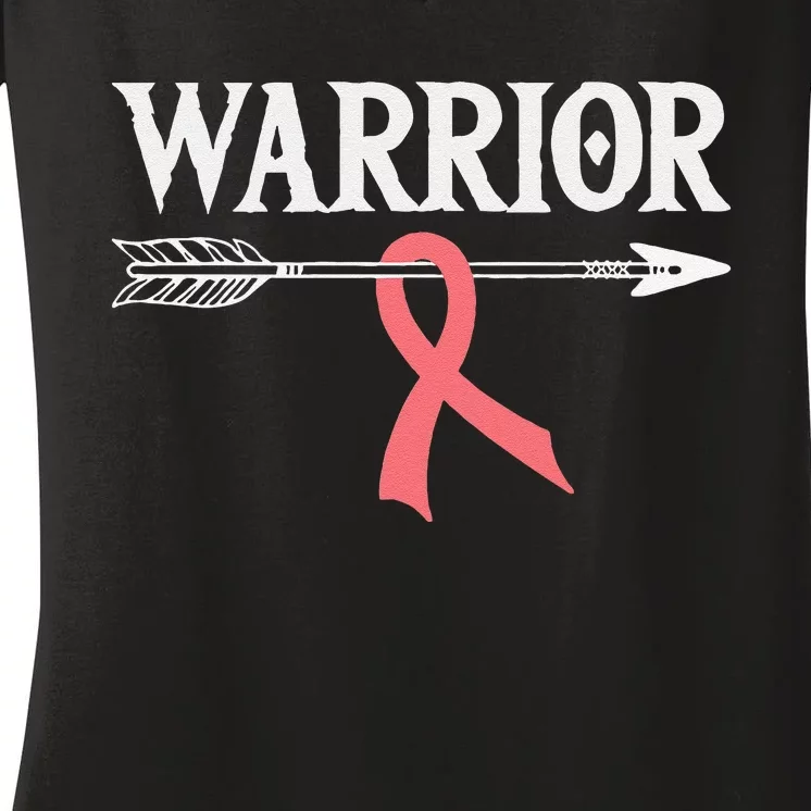 Uterine Cancer Warrior Peach Arrow Ribbon Women's V-Neck T-Shirt