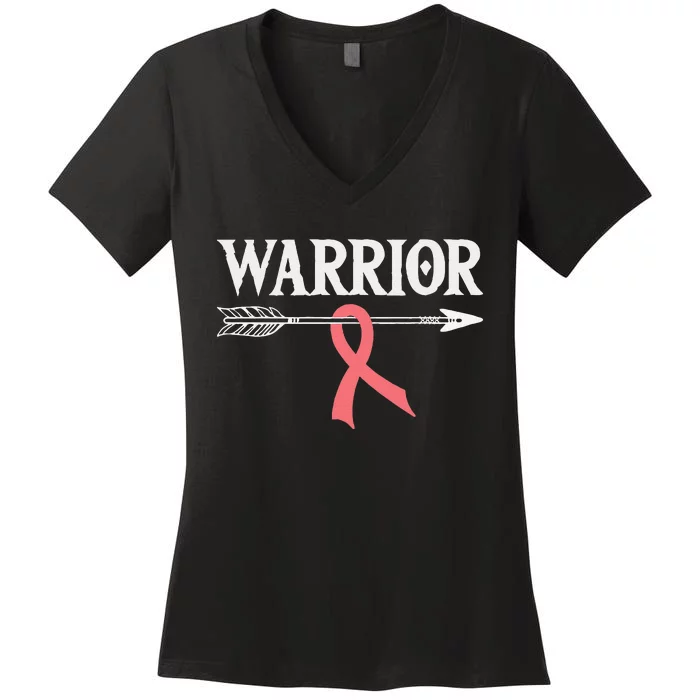 Uterine Cancer Warrior Peach Arrow Ribbon Women's V-Neck T-Shirt