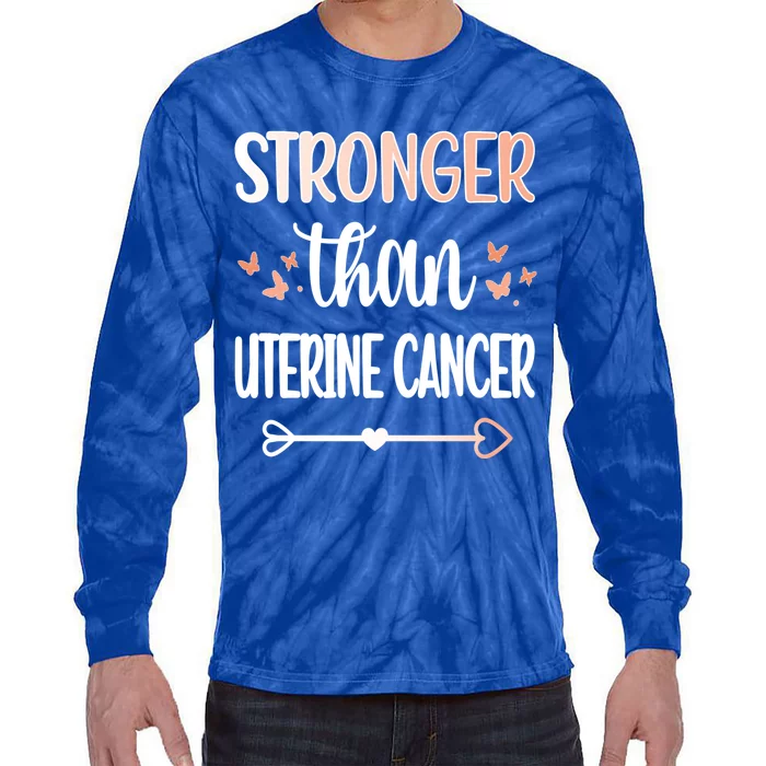 Uterine Cancer Warrior Peach Ribbon Endometrial Cancer Gift Tie-Dye Long Sleeve Shirt