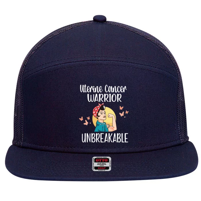 Uterine Cancer Warrior Unbreakable Endometrial Cancer Gift 7 Panel Mesh Trucker Snapback Hat