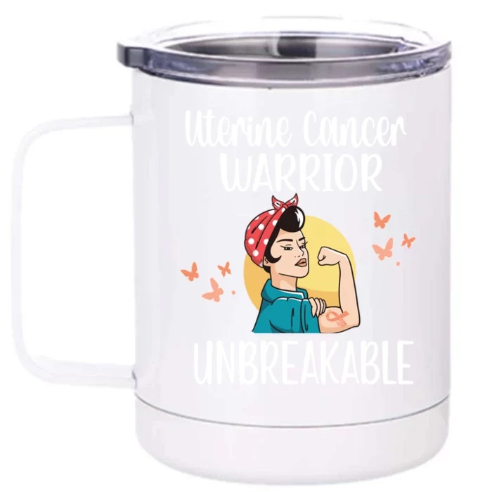 Uterine Cancer Warrior Unbreakable Endometrial Cancer Gift Front & Back 12oz Stainless Steel Tumbler Cup