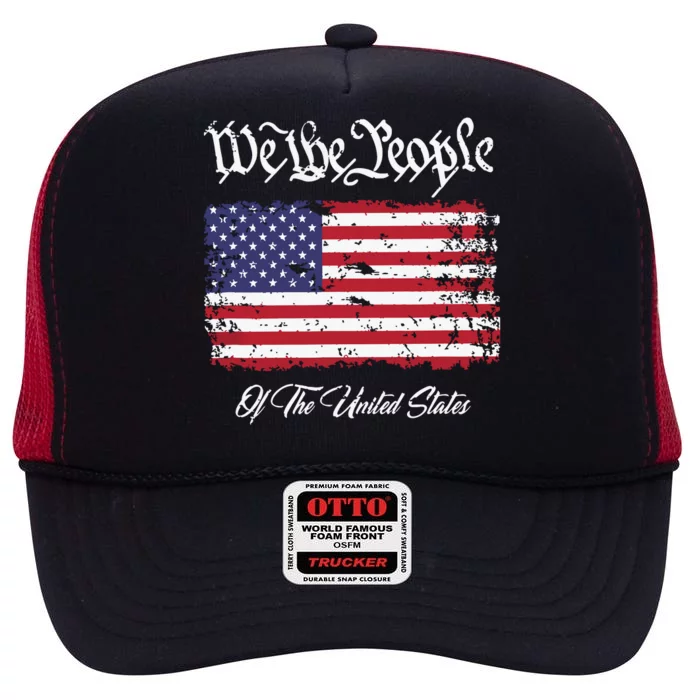 US Constitution We The People With Distressed Flag High Crown Mesh Trucker Hat