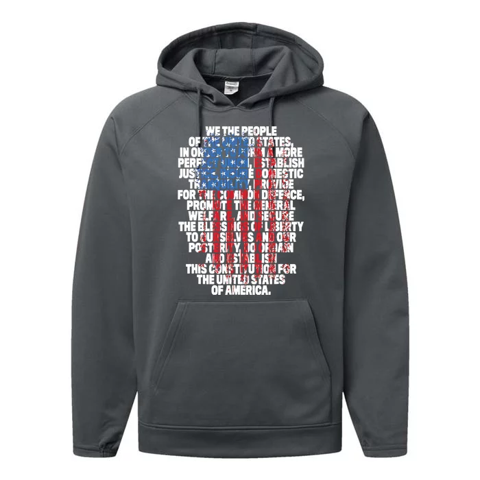 US Constitution We The People With Vintage Flag Performance Fleece Hoodie