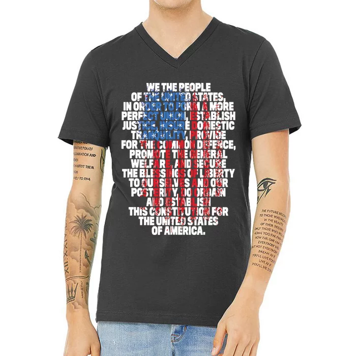 US Constitution We The People With Vintage Flag V-Neck T-Shirt