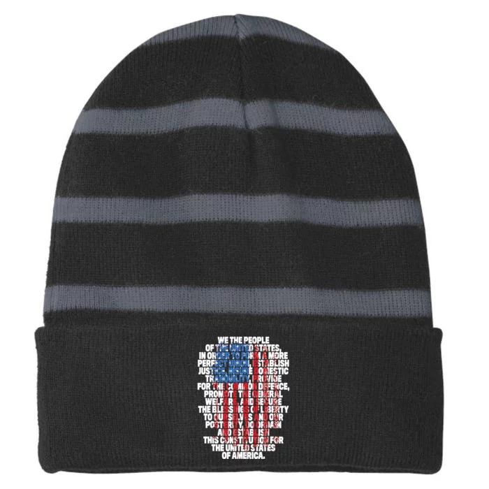 US Constitution We The People With Vintage Flag Striped Beanie with Solid Band