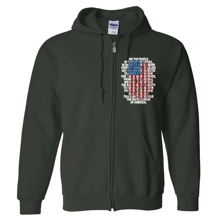 US Constitution We The People With Vintage Flag Full Zip Hoodie