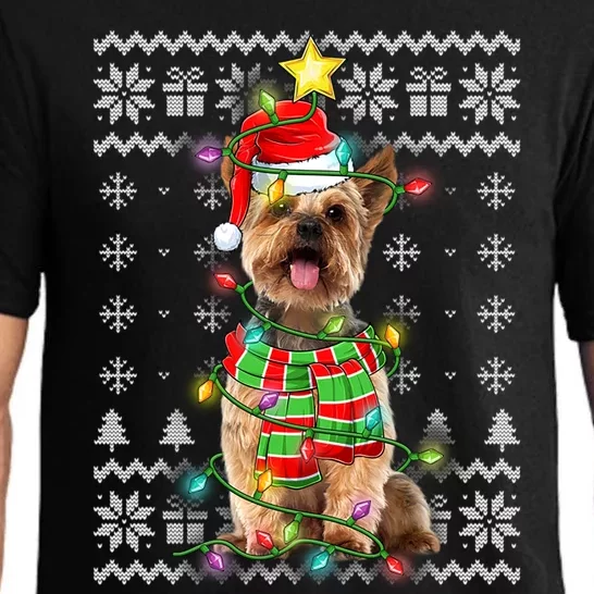 Ugly Christmas Yorkshire Terrier Dog Xmas Lights Santa Hat Great Gift Pajama Set