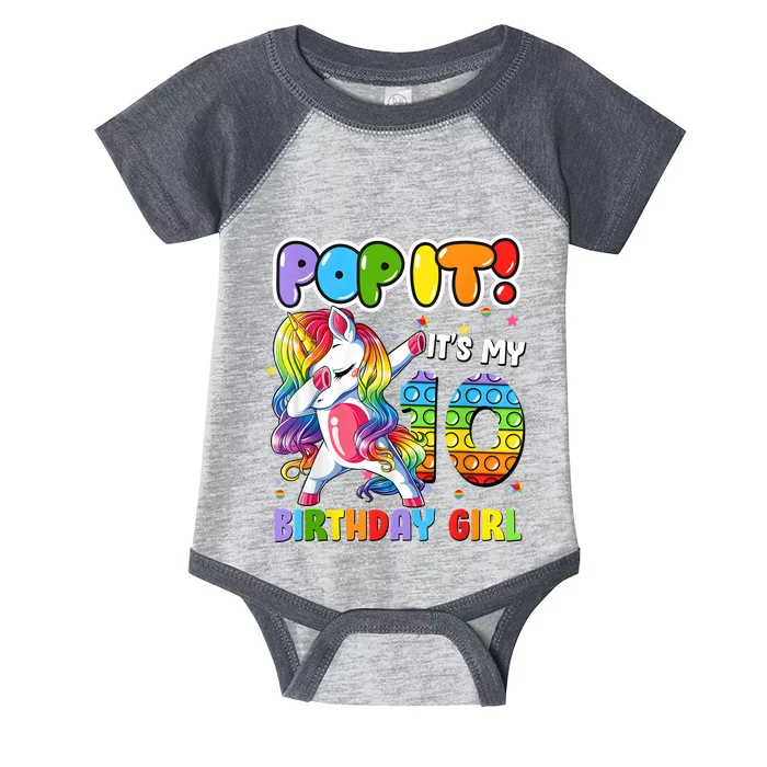 Unicorn Dabbing 10 Years Old 10th Birthday Pop It Fidget Girl Infant Baby Jersey Bodysuit