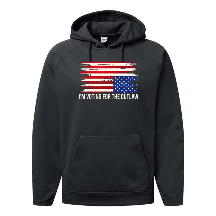 Upside Down American Flag Distress IM Voting For The Outlaw Performance Fleece Hoodie