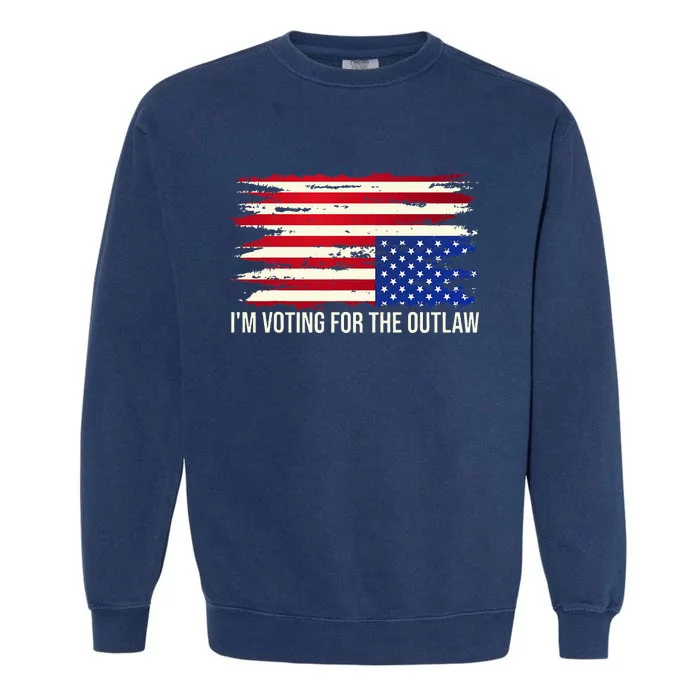 Upside Down American Flag Distress IM Voting For The Outlaw Garment-Dyed Sweatshirt