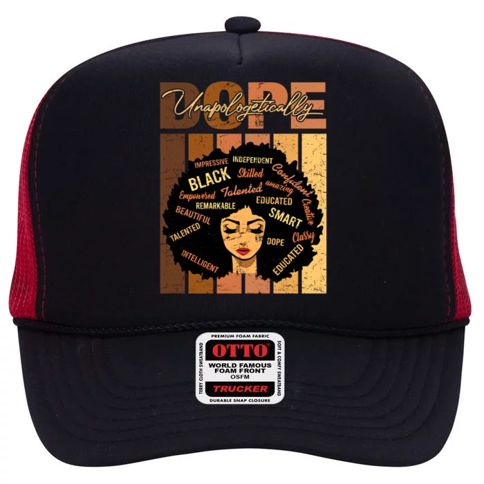 Unapologetically Dope Afro African American Black Bae Cute Gift High Crown Mesh Trucker Hat